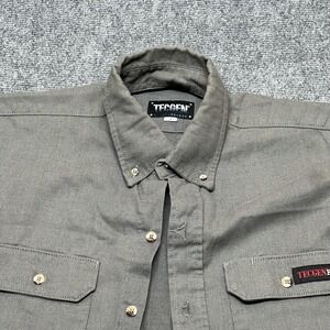 TECGEN FR Shirt Mens Medium Gray Solid Twill Button Up Long Sleeve Workwear